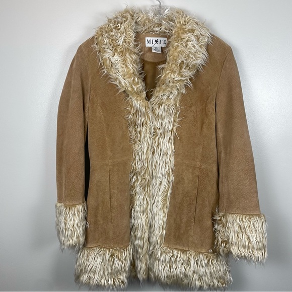 MIXIT Suede & Faux Fur Tan Coat-Women’s Size Small - Picture 2 of 6
